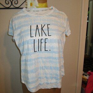 RAE DUNN, NWOT, LAKE LIFE SHIRT WHITE , LGT BLUE STRIPED LADIES SMALL